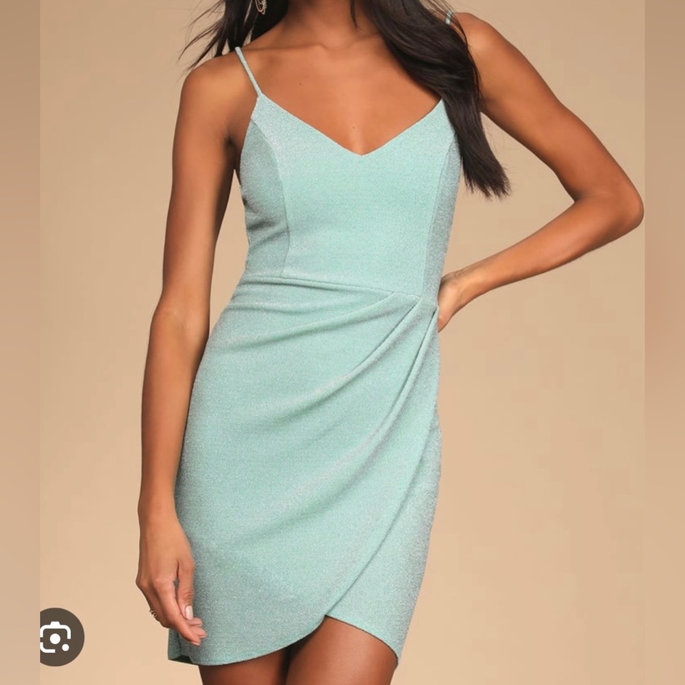 Lulu’s Forever Your Girl Metallic Mint Bodycon Dress
